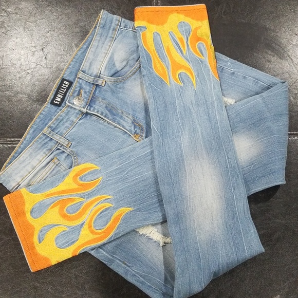 embellish flame jeans